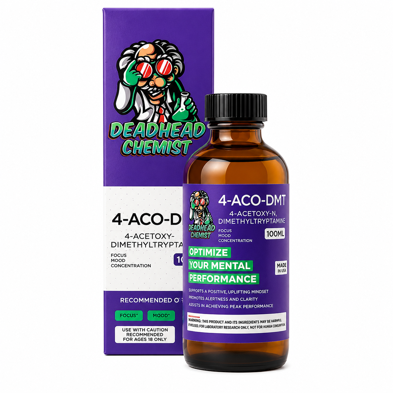 Deadhead Chemist premium microdose supplement bottle in retail packaging