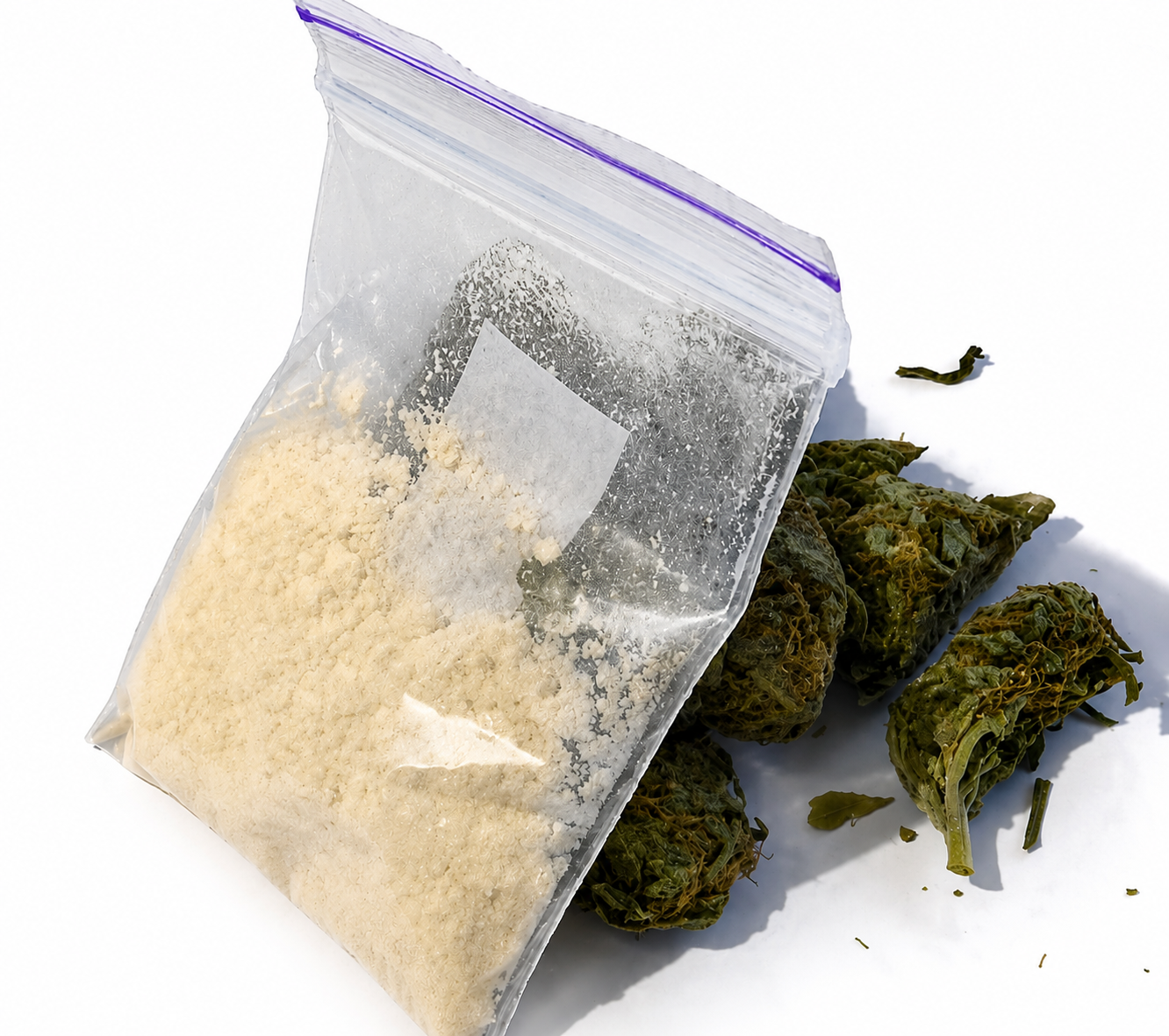 Golden crystalline powder alongside premium herbal botanicals